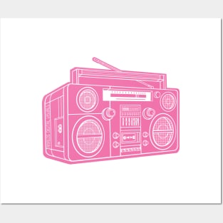 Boombox (White Lines + Blush Red Drop Shadow) Analog / Music Posters and Art